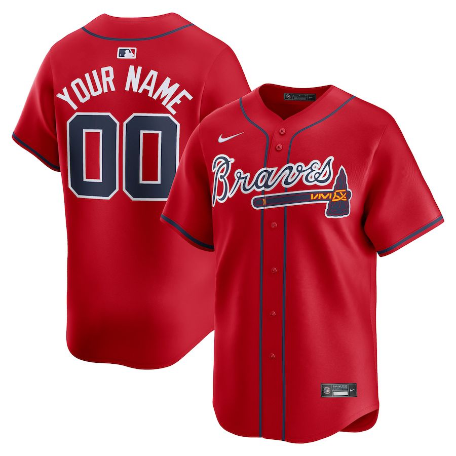 Men Atlanta Braves Nike Red Alternate Limited Custom MLB Jersey->->Custom Jersey